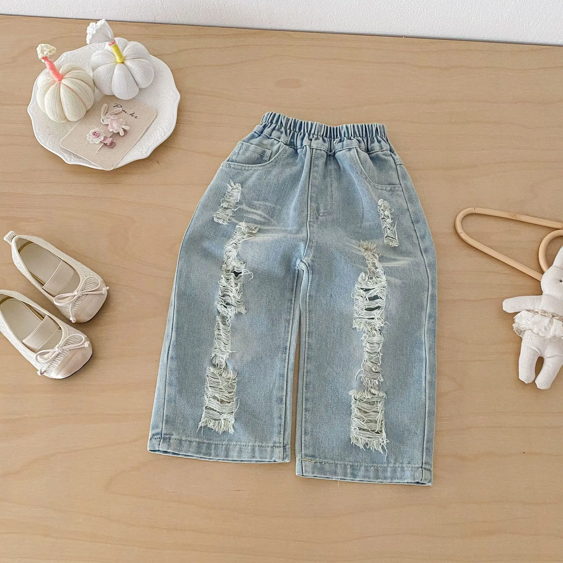 Boys' Ripped Pants 2026 Spring and Summer New Children's Handsome Jeans1-5 Years Old Korean Summer Pants