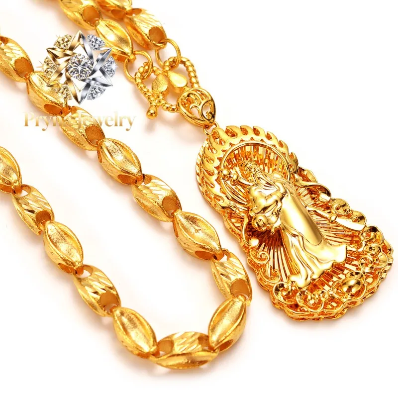 Pryna Jewelry  Boutique AU999 Gold Necklace Men's Flame Guangang Pendant Men's 24K Real Gold Pendant Atmospheric Fashionable Col