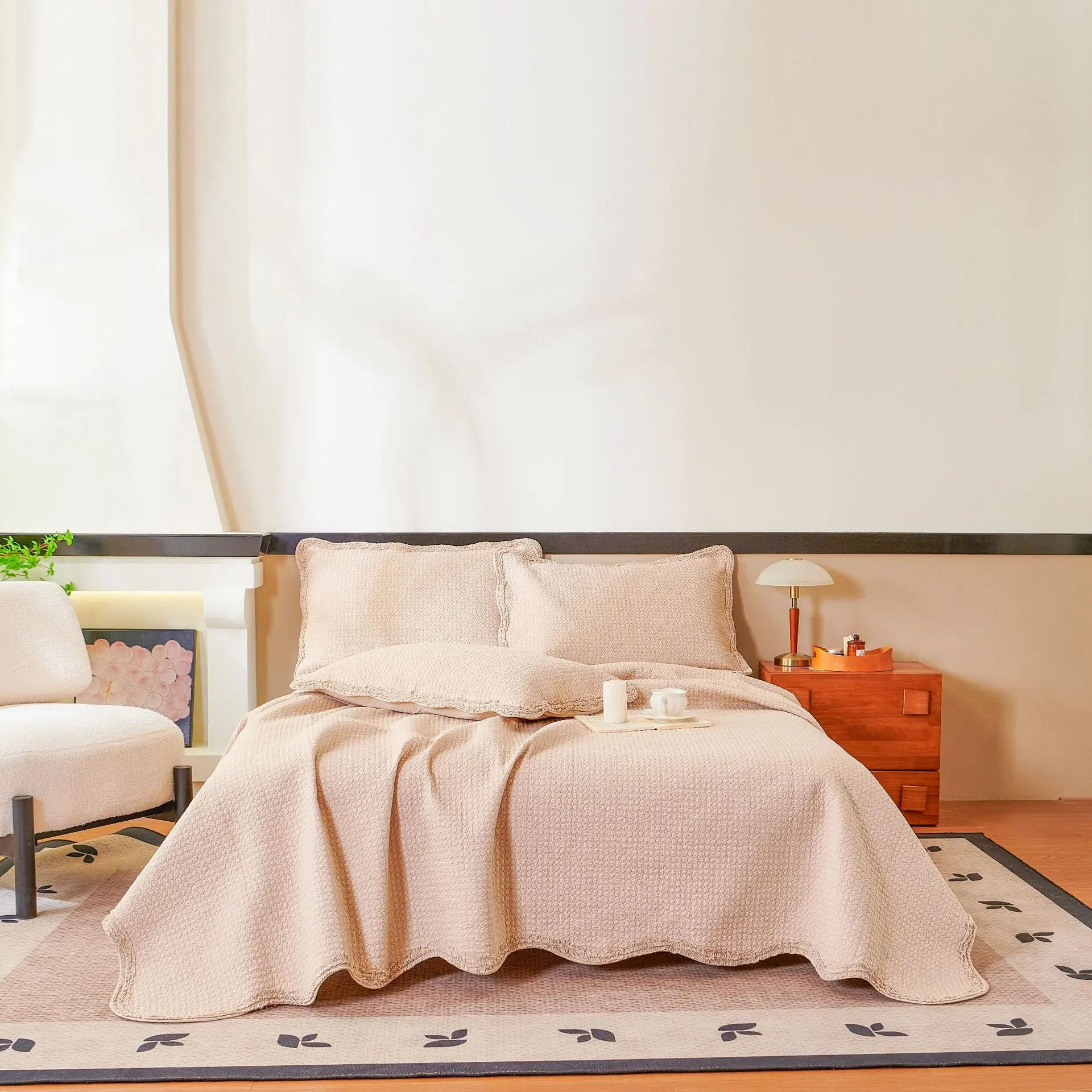

Natural Cotton Filled Quilt Set 3PCS | High Count Cotton Bedspread & Bed Sheet | All Season Breathable Bedding Home Decor