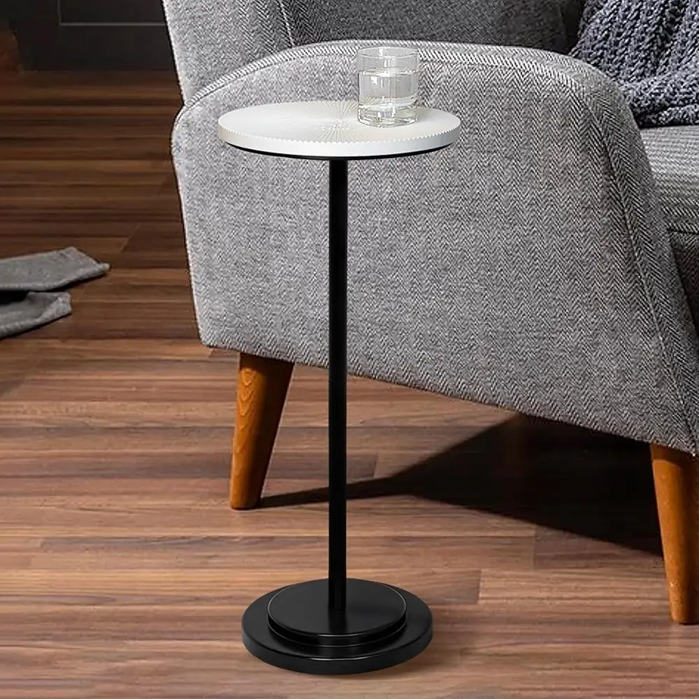 

Drink Table Set Of 2, Weighted Base Pedestal Table, I Table,Small Side Table With Wooden Carved Table Top For Living Room,