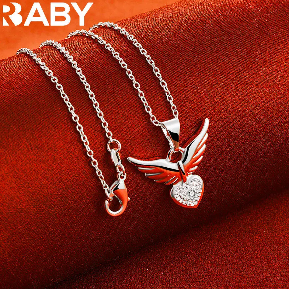 URBABY 40-75 سنتيمتر 925 فضة الزركون أجنحة القلب قلادة قلادة للنساء هدية للذكرى السنوية شعبية البرية موضة رومانسية