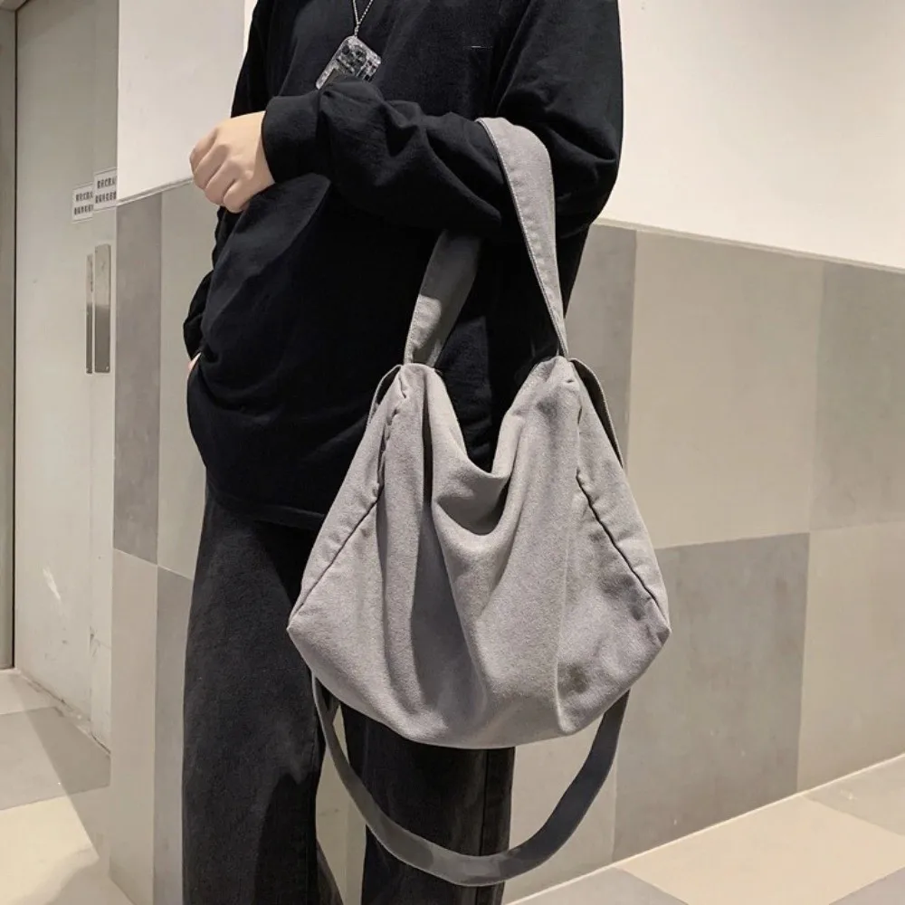 

Large Capacity Canvas Crossbody Bag Japanese Style Canvas Student Shoulder Bag Pure Color Versatile Messenger Bag School Office