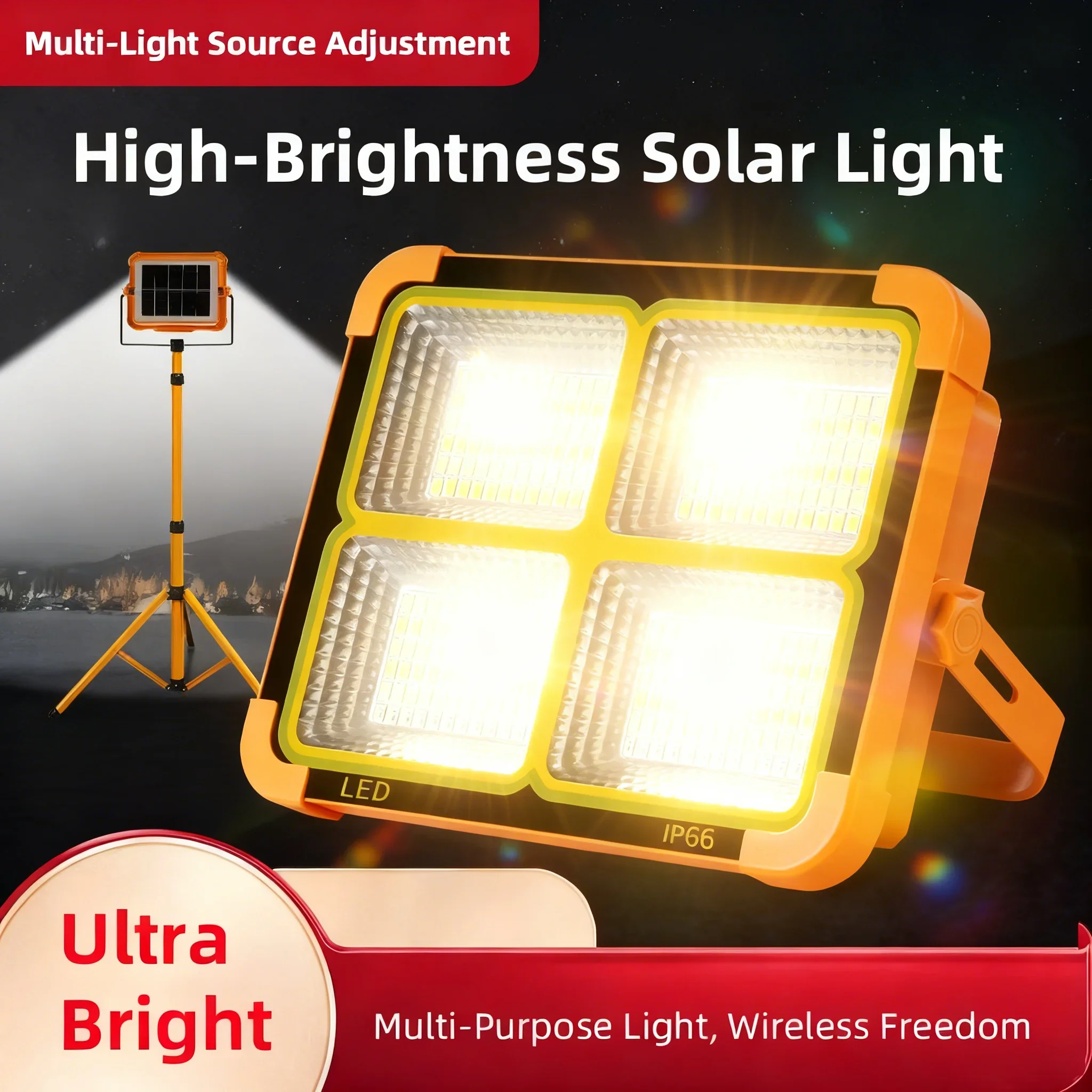 Reflektor solarny o wysokiej jasności, ładowanie przez USB-C, 4 regulowane tryby świecenia, funkcja awaryjnego powerbanku