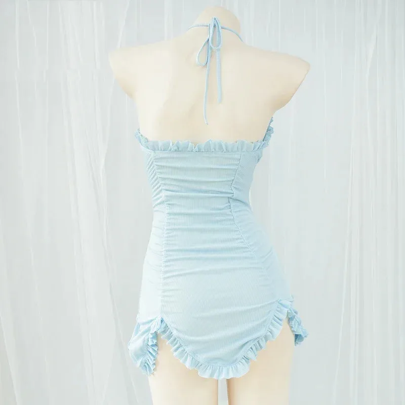 AniLV Beach Pure Girl Student Halter Dress Swimsuit Unifrom Women Macaron Bule Nightdress Pajamas Outfits Costumes Cosplay