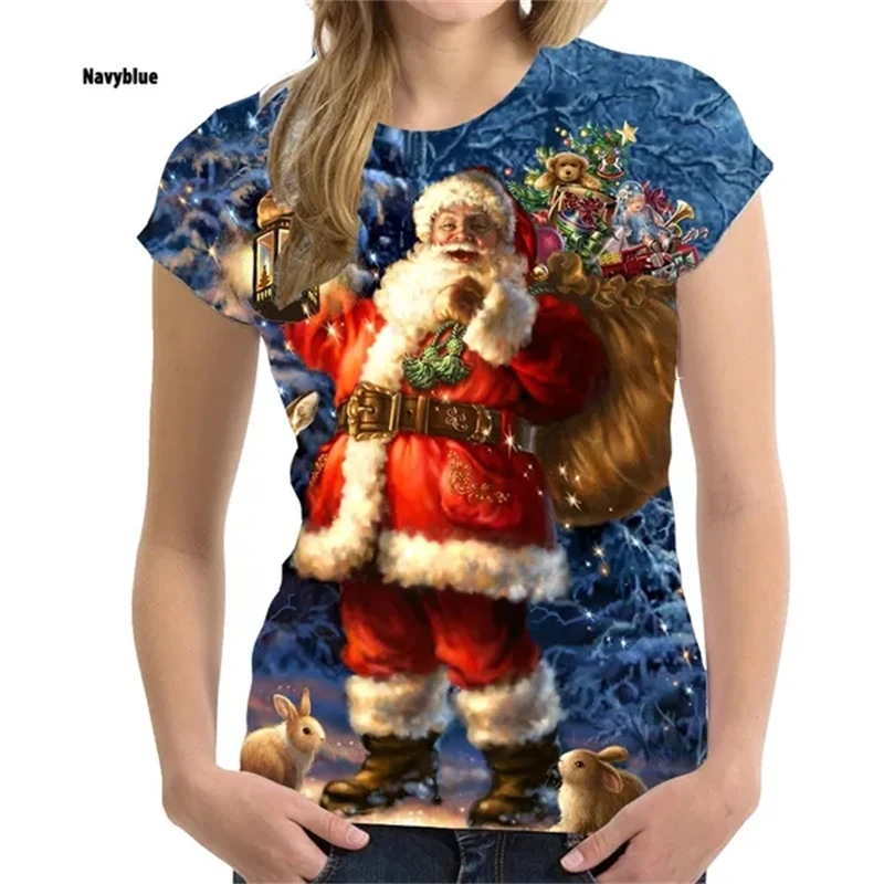 Women Christmas Clothing XS-4XL Christmas Hot Sale 3D T-shirt Christmas Tree Printing Short Sleeve Cool Fashion T Shirts Female