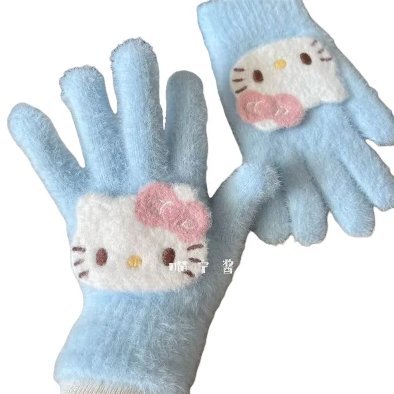 MINISO Sanrio Hello Kitty lindo montar guantes de cinco dedos mujer invierno femenino corazón ciclismo invierno mantener caliente Anime a prueba de viento nuevo