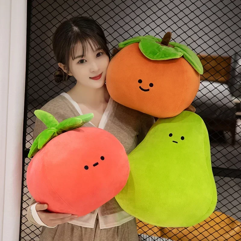 Jouet en peluche fruits confortable, dessin animé Kawaii, tomate, pomme, poire, Orange, kaki, oreiller doux, poupée bébé pour filles, cadeau de noël