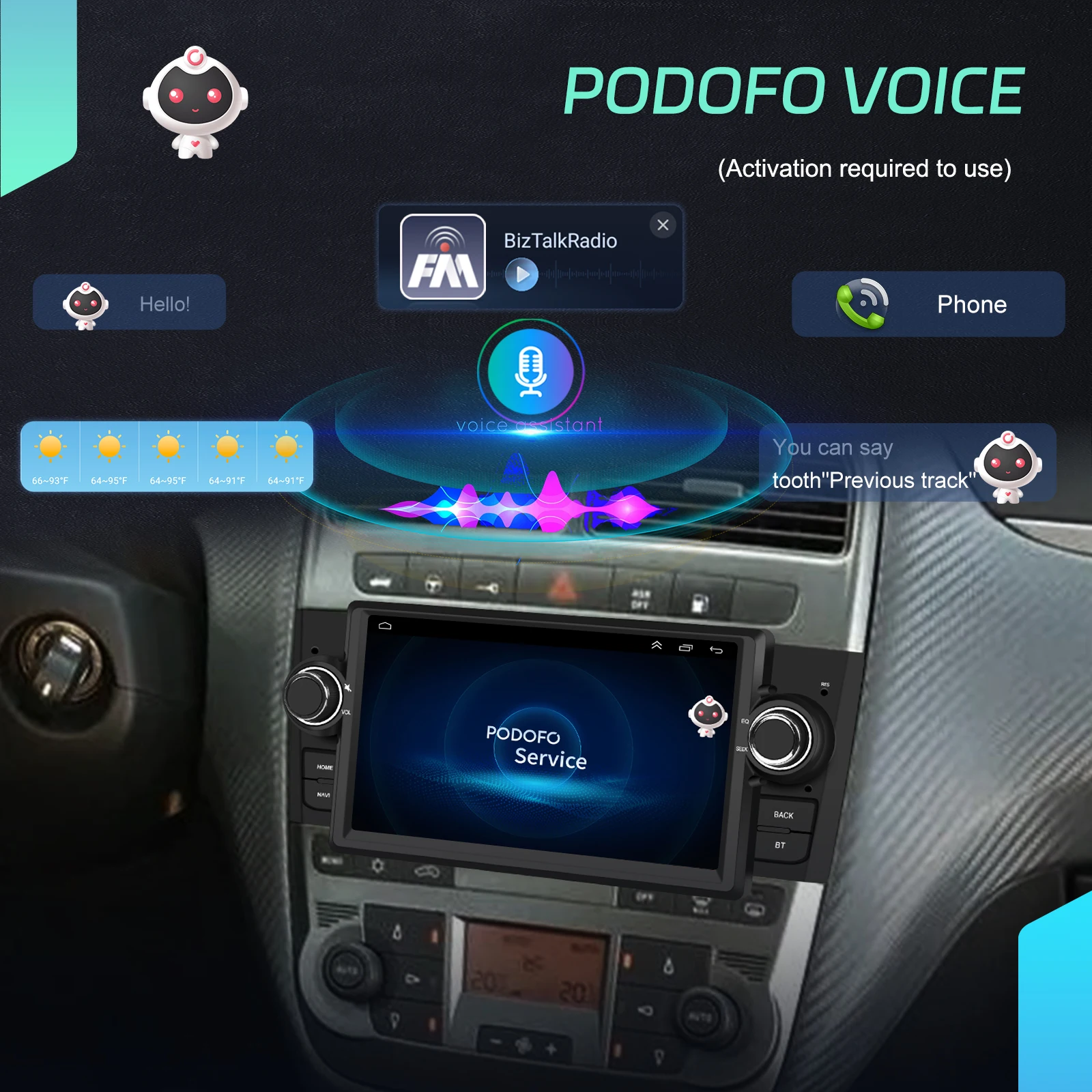 Podofo 9-Zoll Carplay 2Din Autoradio für Fiat Punto 2005-2009 Linea 2007-2011 Android Auto Multimedia-Player GPS-Navigation WiFi FM/RDS DSP – Detail 22