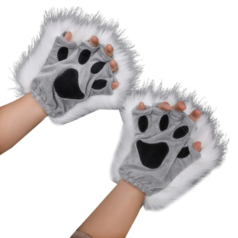 1 Pair Wolf Paws Fingerless Gloves Furry Kitten Paw Foxes Claws Mittens Gothic Cosplay Accessory Dropship