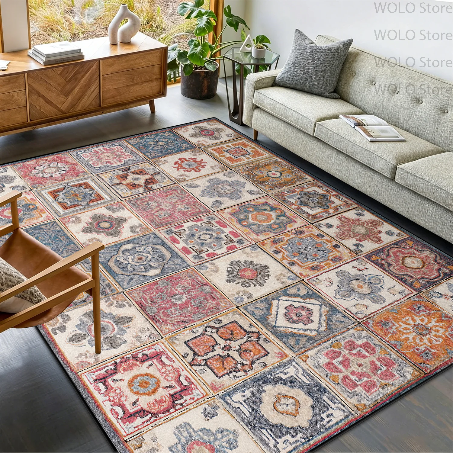 Morocco Floral Splice Carpet for Living Room Retro Geometric Non-slip Fluffy Bedroom Decoration Rug Home Coffee Tables Mat Soft
