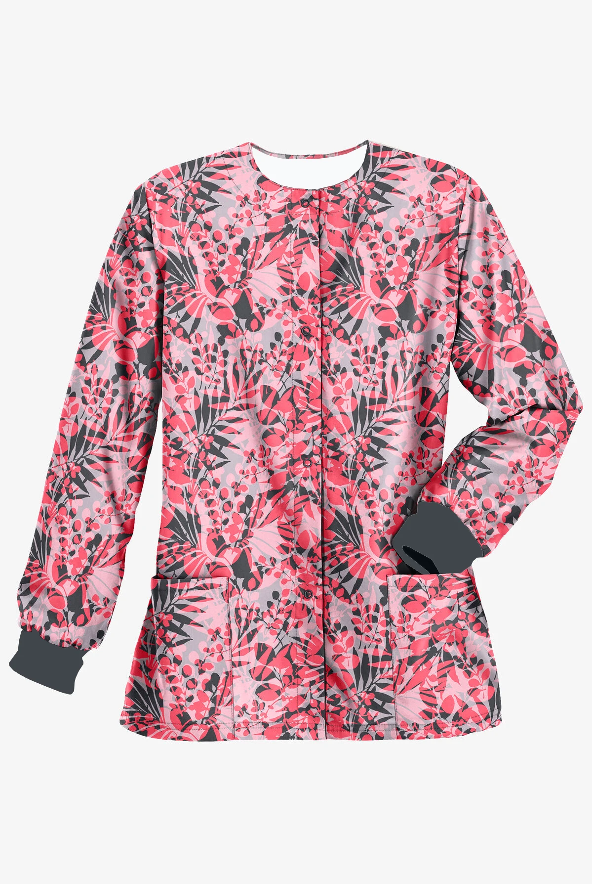 2024 New Women's Printed Long Sleeve Round Neck Pocket Spring and Autumn Cardigan Button Jacket Nurse Uniform Doctor Work Unifor