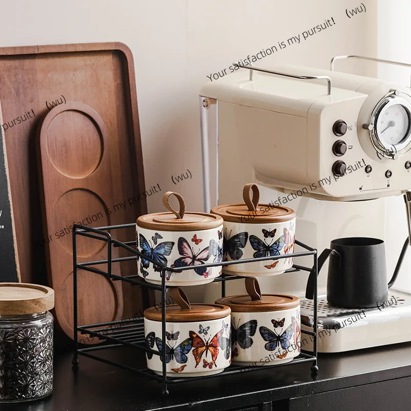 Butterfly ceramic seal high-value tea tank household storage tank coffee bean kitchen storage tank