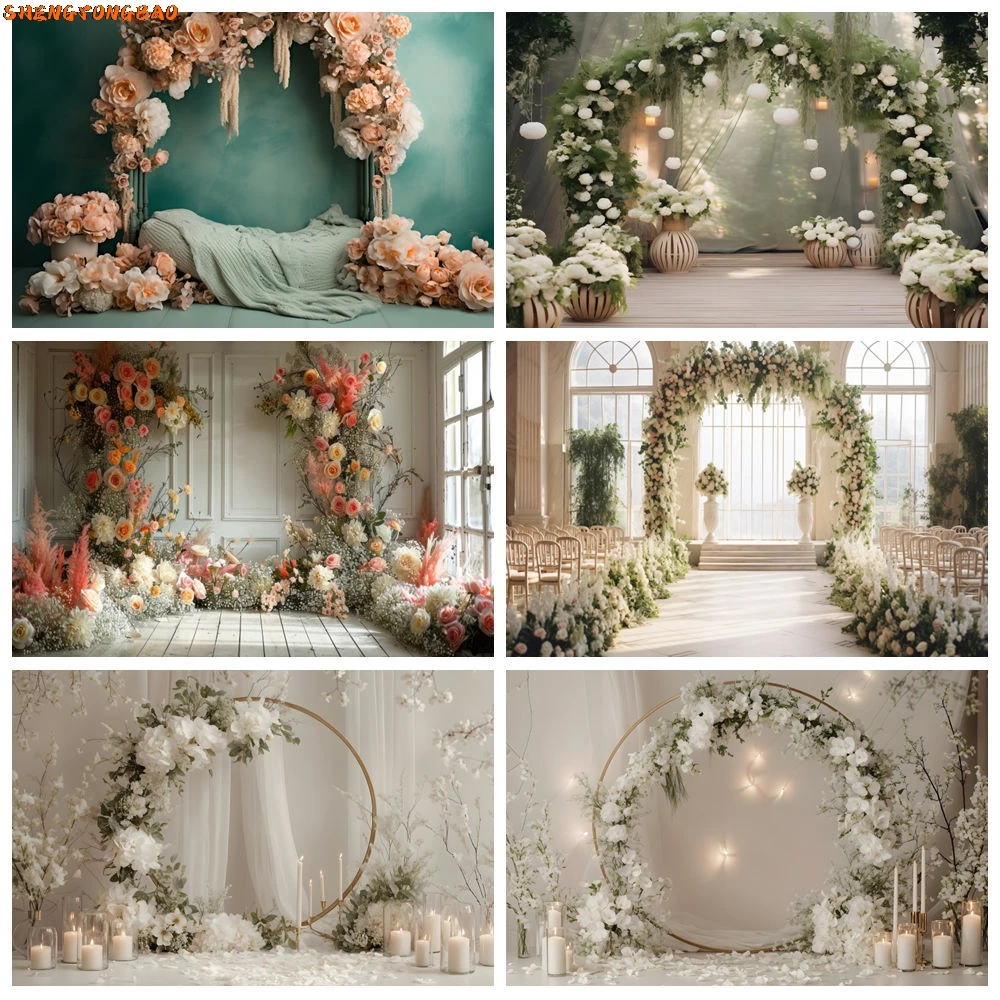 

Wedding Party Photography Backdrop Abstract Flower Arch Wall Interior Wedding Party Portrait Background Decor Photo Studio Props