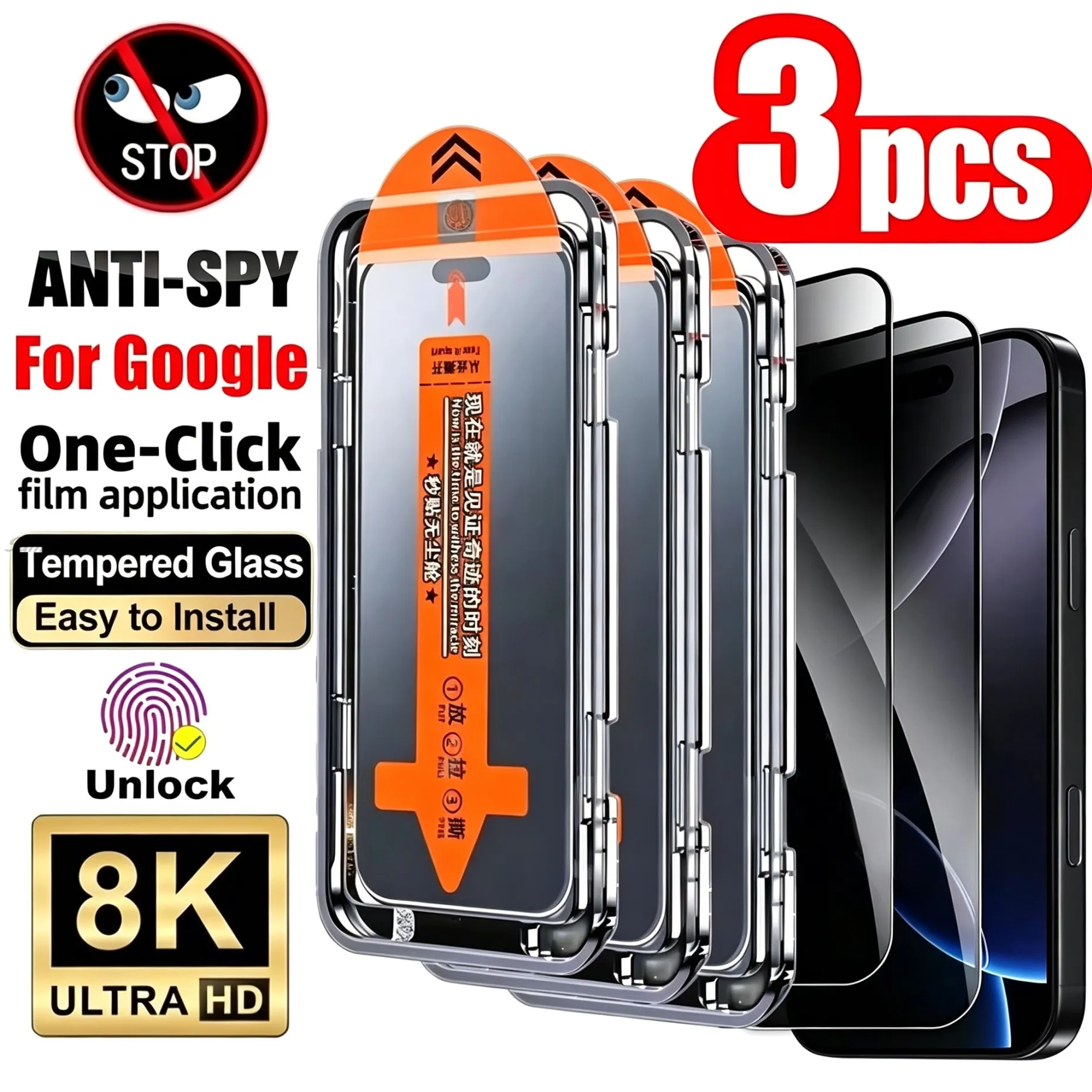 1-3PCS Dust Free Install Anti-Spy Privacy Tempered Glass For Google Pixel 8 11 7 10 9 Pro XL 9A 10A 7A 8A 6A Screen Protector