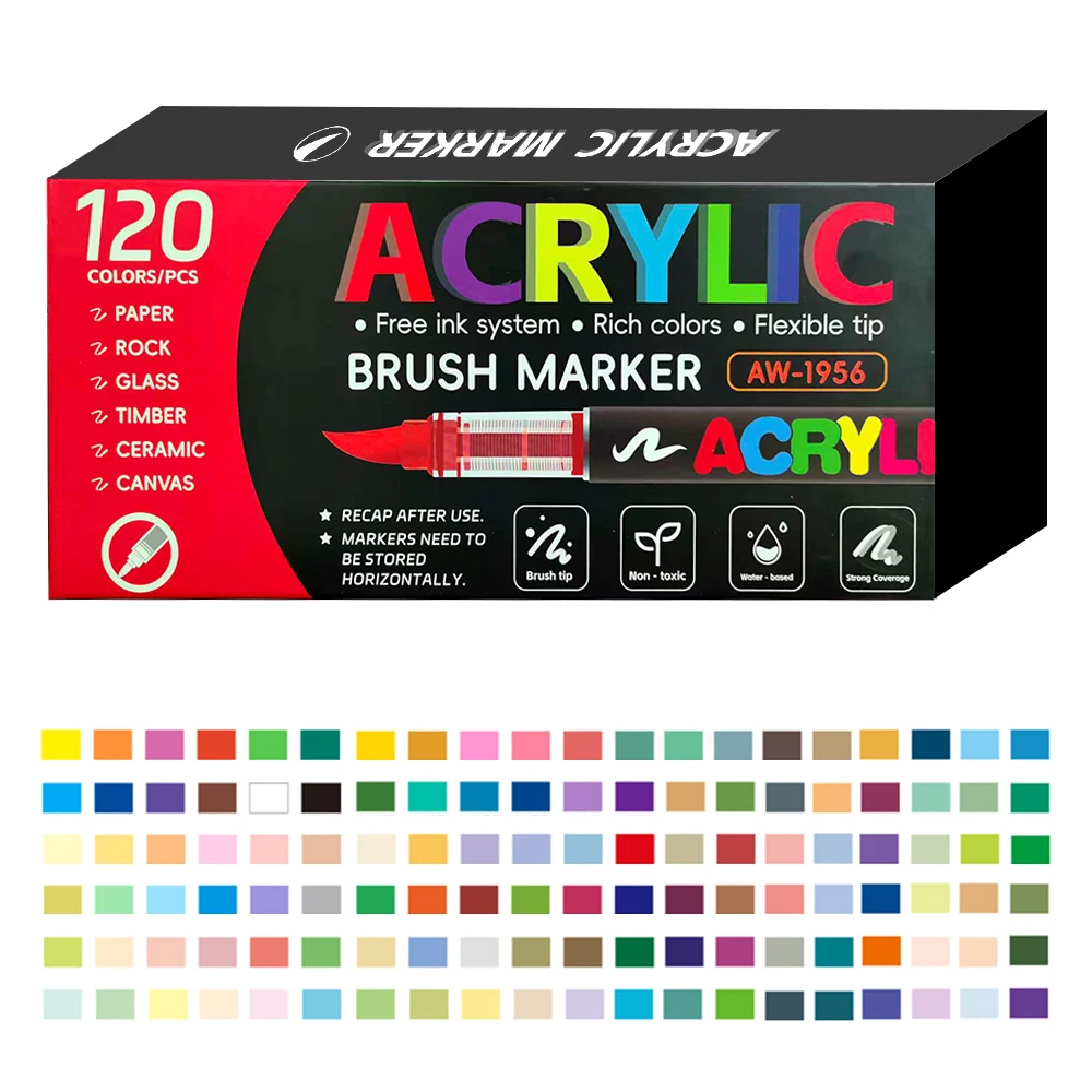 12-366 kleuren acrylverfstiftmarkeringen Acrylvilt Penseelpunt Verfmarkeringen Voor houtrots schilderij canvas cadeau doe-het-zelf ambachten