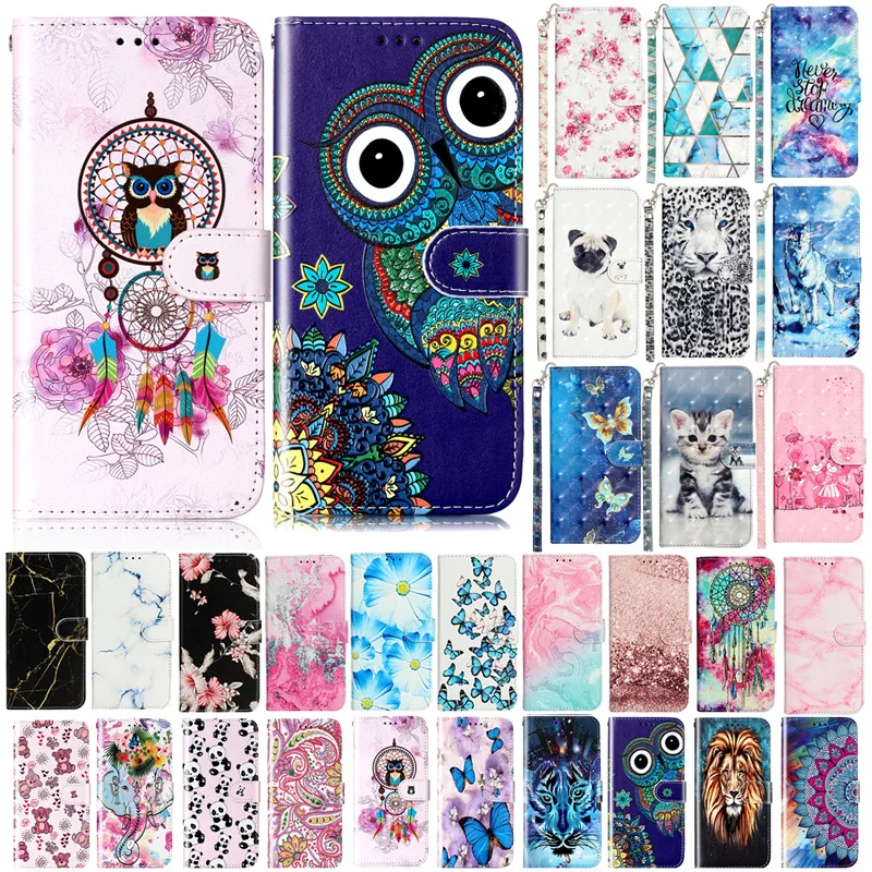 A50 Case for Capa Samsung Galaxy A50 Case Painted Owl Cover Samsung Galaxy A70 A30 A40 A 50 Leather Magnetic Stand Wallet Case