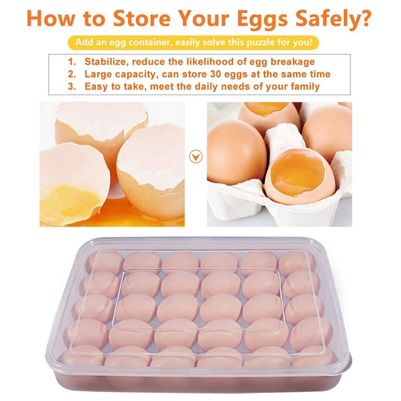 Egg Container, Refrigerator Deviled Egg Tray Carrier With Lid For 60 Eggs - Plastic Fridge Stackable Portable 2 Pack-A68E