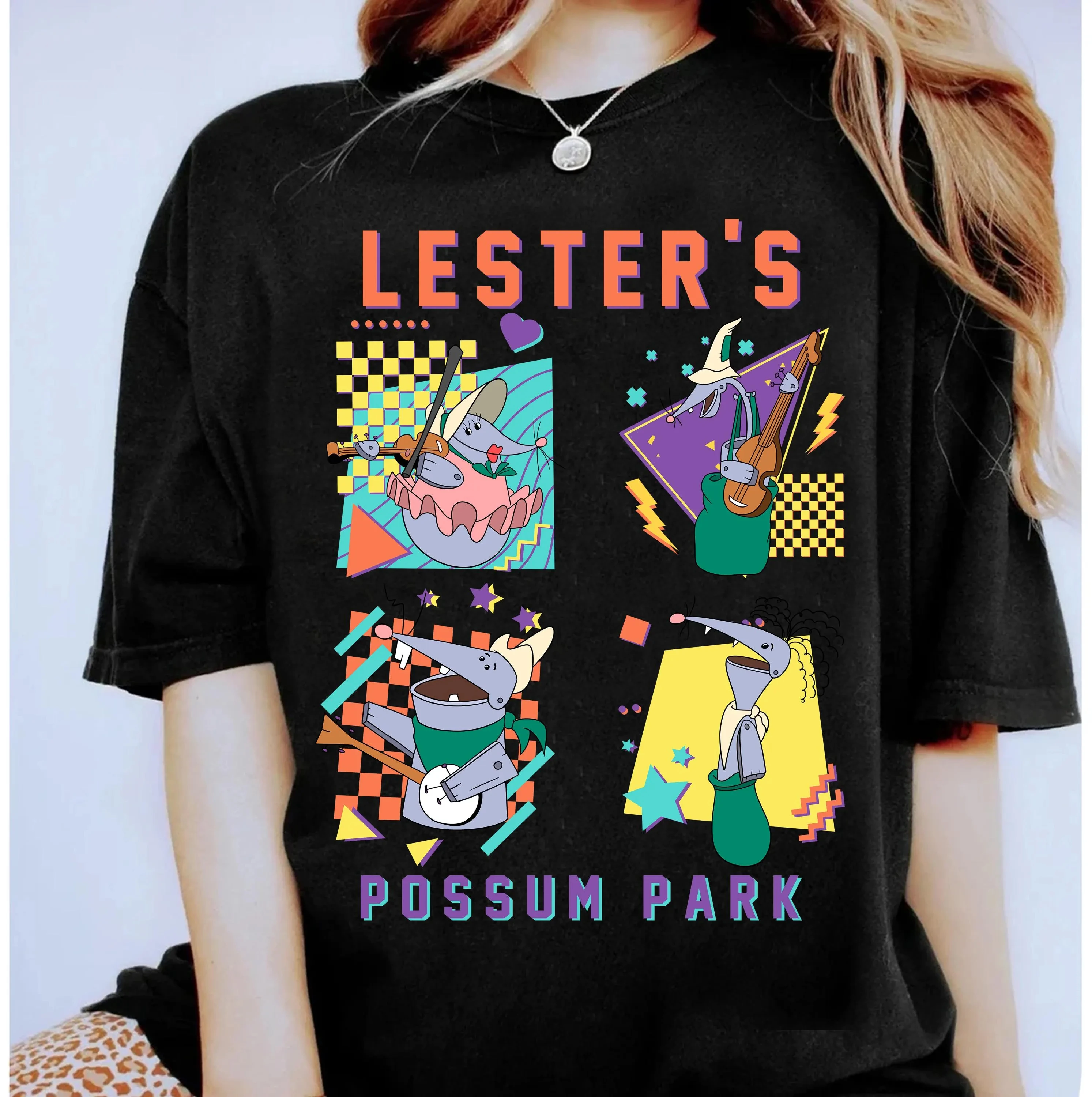 

Disney Lester's Possum Park Print T-shirt Women's Short Sleeve Boys Clothes Family Parent-Child Outfit Kids Clothes Girls