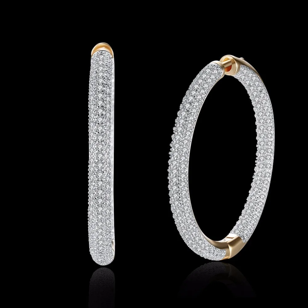 Große runde Creolen mit Aaa-Zirkonia für Damen, Schmuck, Brincos, einzigartiger, klarer Strass, 925er Sterlingsilber, edler Schmuck – Detail 2