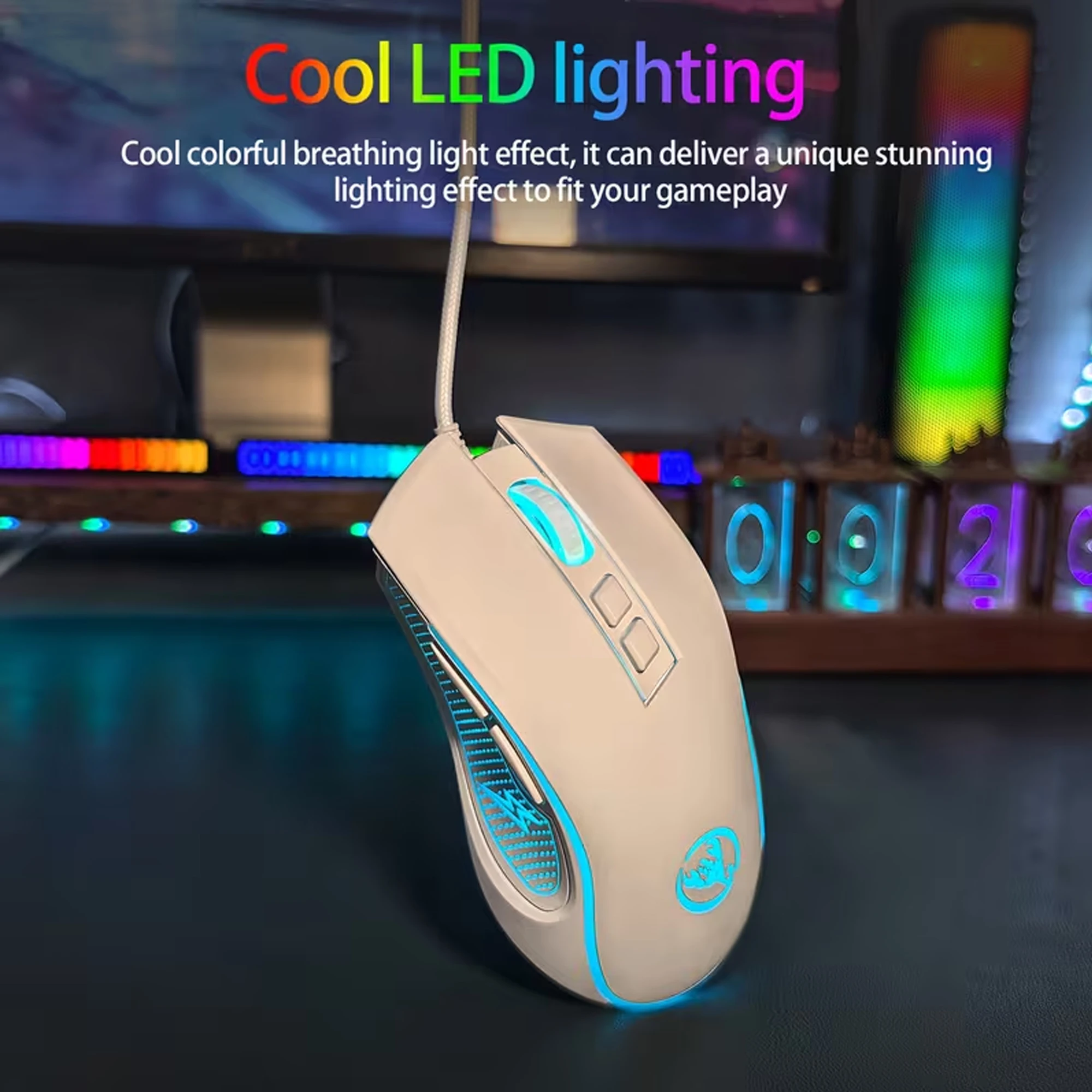 

3600CPI RGB Gaming Mouse 7-Color Breathing Lighting RGBW-like Effect Optical Tracking Honeycomb Plug & Play for PC Lapt