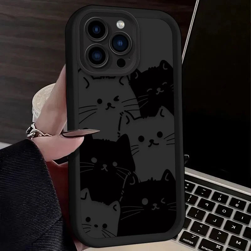 Bonita funda de silicona suave para iPhone, protector de pantalla completa con gato blanco y negro para iPhone 16, 15, 14, 13, 12, 11 Pro Max, X, XS, X, S Max, XR, SE 2020, 7, 8 Plus