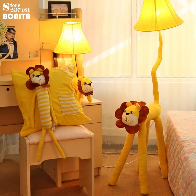 modern-cartoon-lion-reading-floor-lamp-diy-bendable-kid's-room-living-room-kindergarten-lighting-handmade-cloth-standing-light