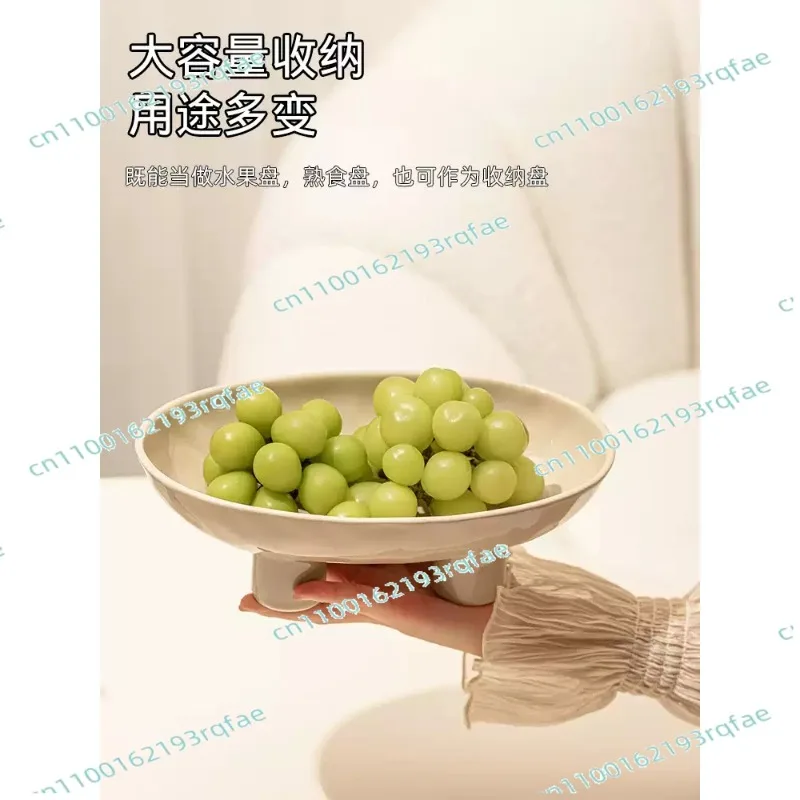 For Home Living Room Tabletop Fruit Candy Tray Modern Minimalist Creative Hand Crafted Ceramic Three High Legged Fruit Tray