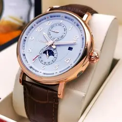 AOKULASIC Brand Mechanical Automatic Self Wind Men's Watch Moon Phase 3Bar Waterproof Day Date Sports Wristwatch Best Gift