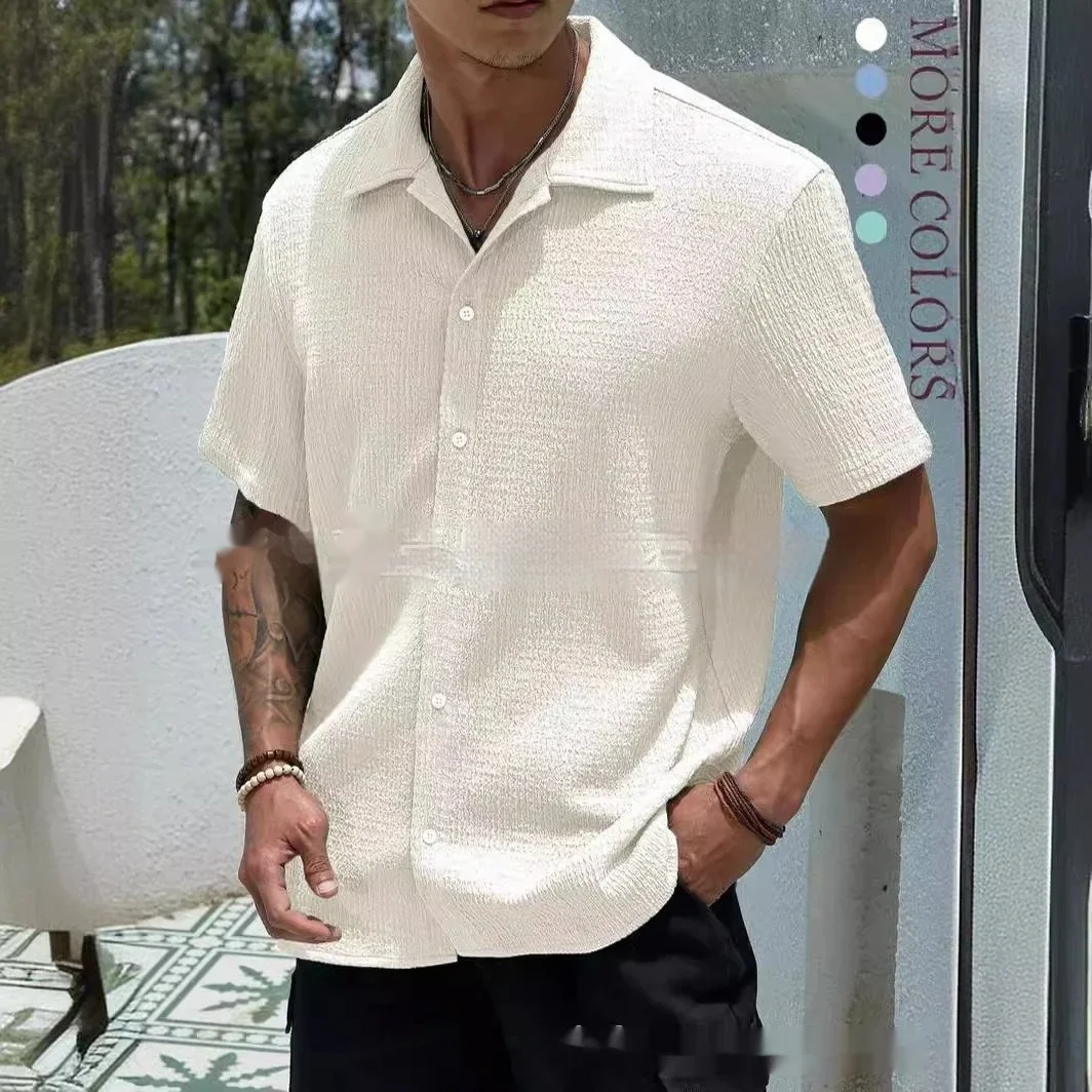 

European and American Summer Popular New Solid Color Lapel Men's Casual Sports Fast Drying Simple and Comfortable Shirt