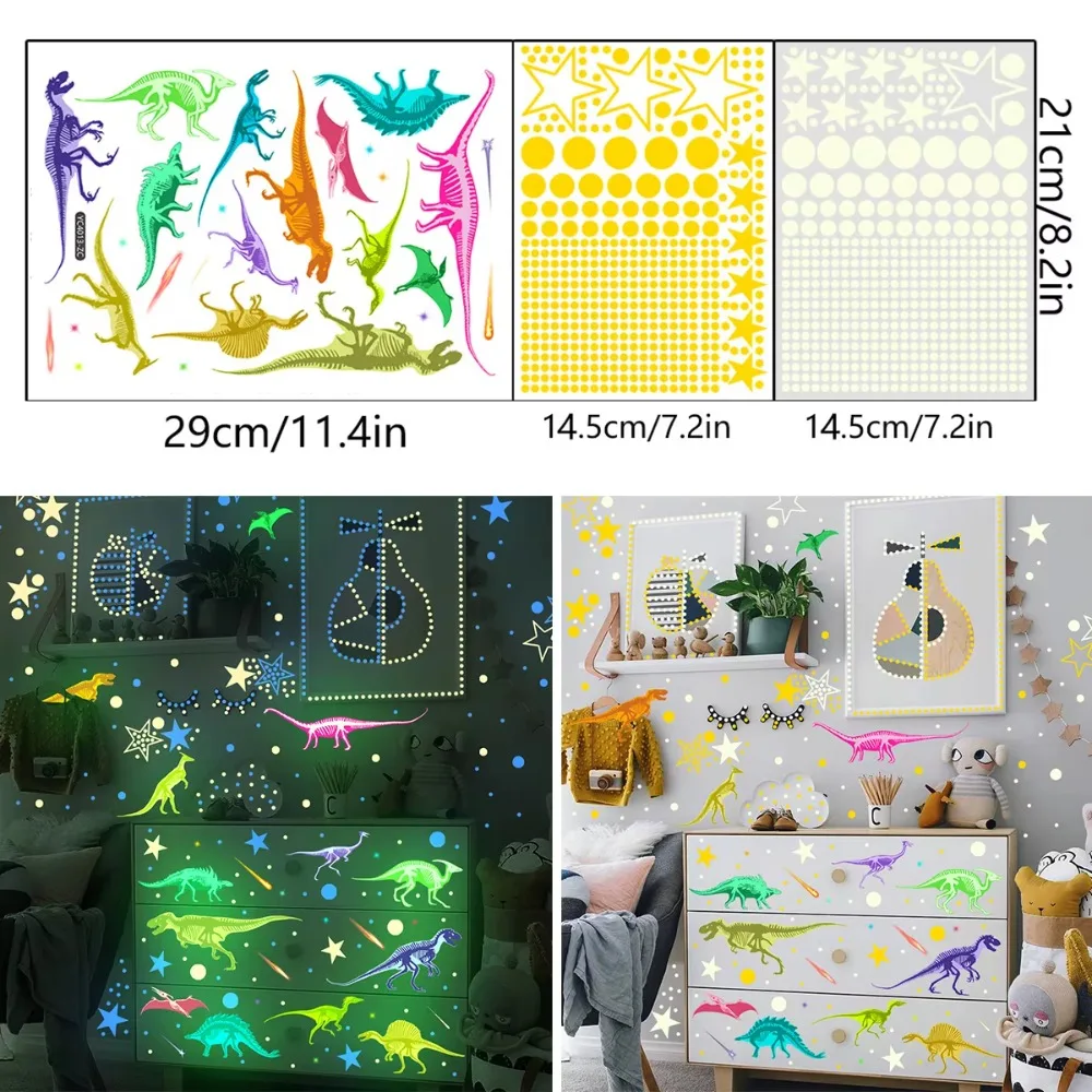 Glow in The Dark Luminous Dinosaur Wall Sticker Self-adhesive Bedroom Decoration Dino Glowing Luminous Stickers Removable