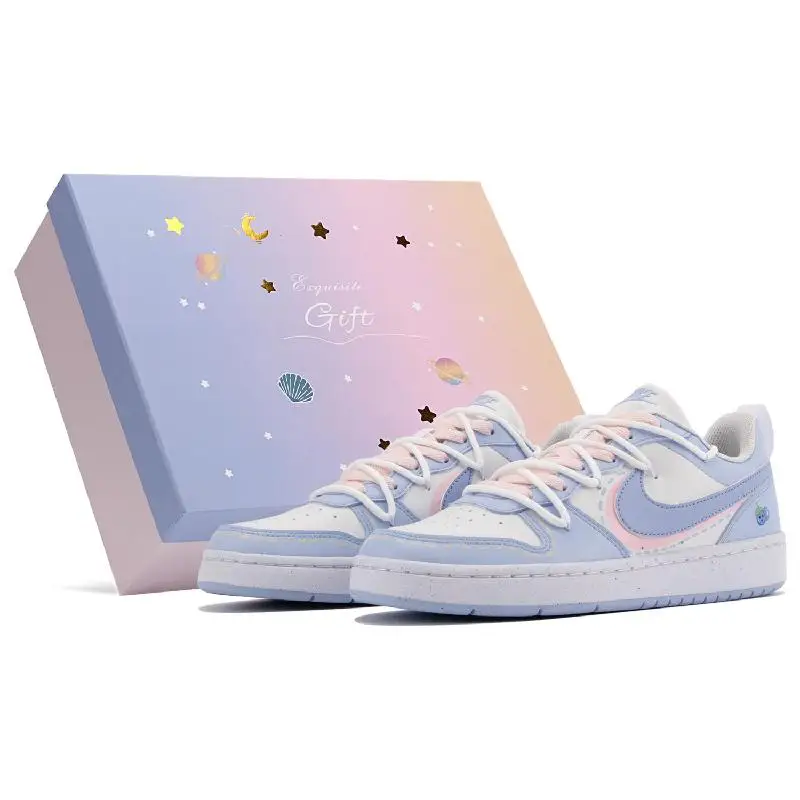 

[Нестандартные черничные сезонные SBOX]Nike Court Borough, женские туфли для скейтбординга с низким берцем, синие/белые