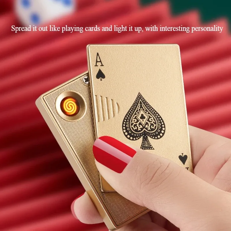 Creative Poker Electric USB Rechargeable Tungsten Wire Lighter Metal Windproof Electronic Igniter Quiet Cigar Ignition Men Gifts