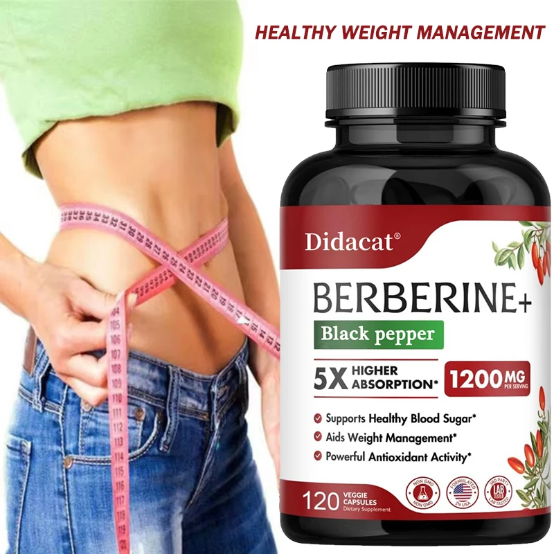 Berberine Supplement - 5X More Absorbed, Weight Management, Blood Sugar, Antioxidant Activity - Non-GMO, Vegetarian Capsules