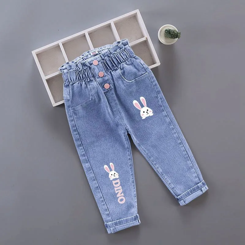 Children\'s Fashion Jeans Pants Girls Retro Casual Denim Pants