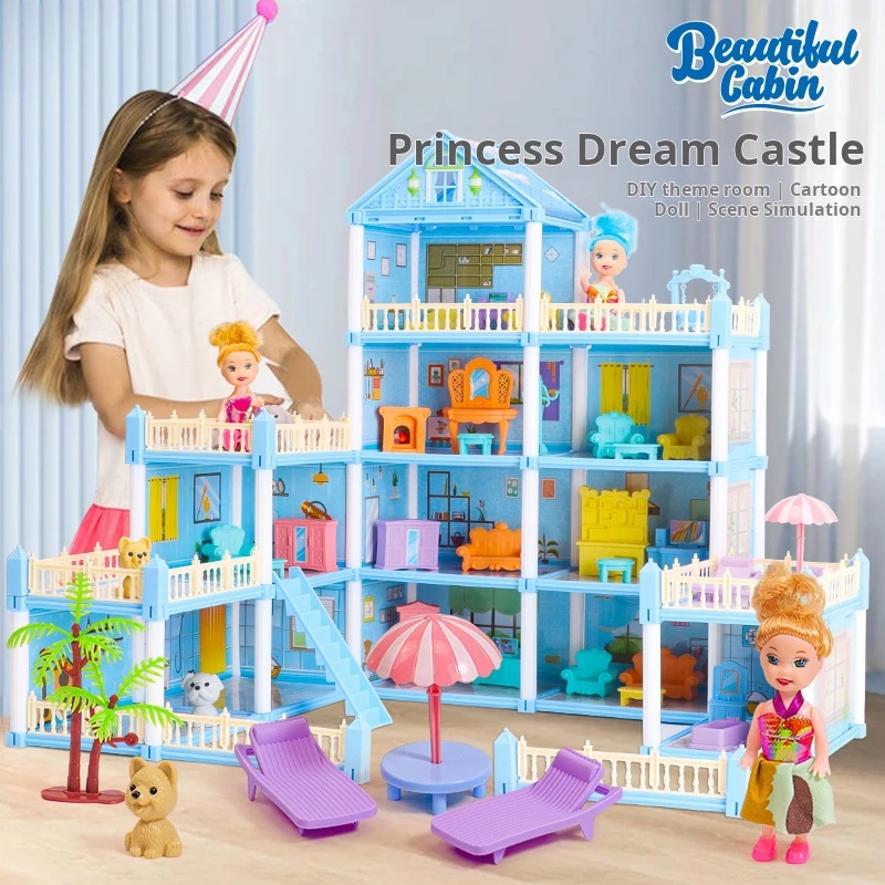 3D DIY Dream Princess Castle Villa Assembly Doll House Set Toy Girl Family Toy Children\'s Music Doll House Assembly Villa House