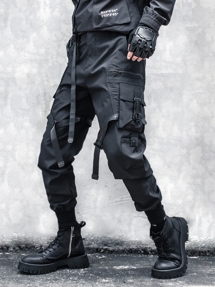 High Street Techwear Style Punk Overalls Men's Ins Dark Multi-Pocket Spring and Autumn Loose Sports Leisure Ankle-Tied Pants