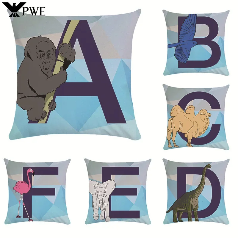 

Customizable Animal Print Pillowcase Cushion Cover Super Soft Peach Skin Pillowcase Fashion Blue Letter Cushion Cover