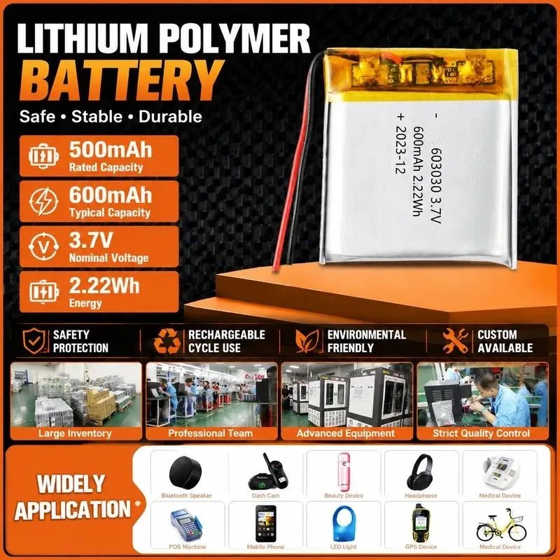 100pcs 603030 Polymer lithium battery 500mAh beauty instrument MP3 digital product 600mAh 3.7V battery