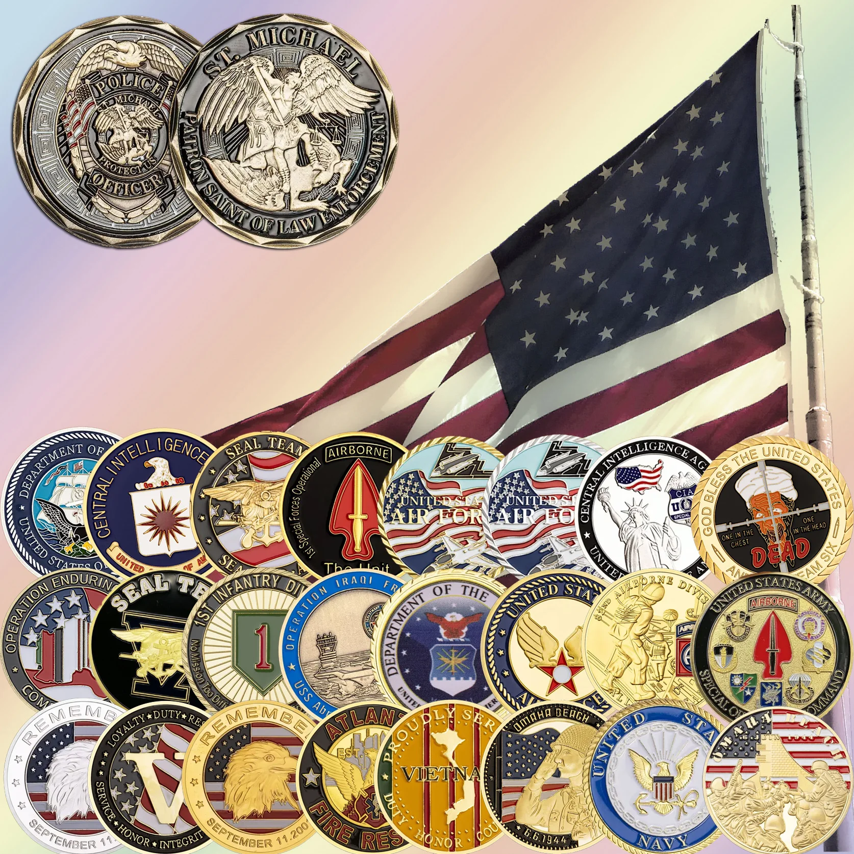 عملة التحدي العسكرية المطلية بالذهب التذكارية الأمريكية، مشجعي الجيش الجوي، عملات معدنية قابلة للجمع، سلسلة هدايا قابلة للجمع