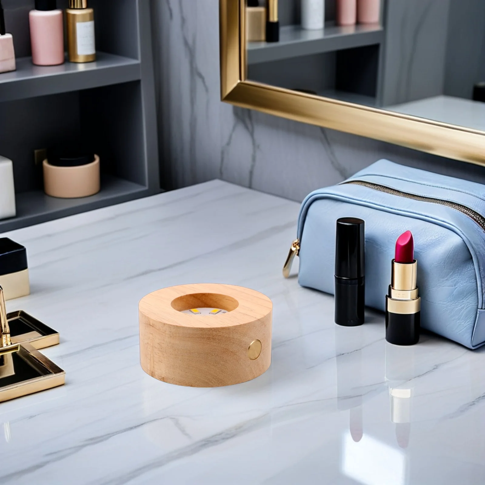 Drewniana podstawa pod lampę LED, okrągła, 8 cm, ładowalna, z litego drewna, stojak na kryształową kulkę, dekoracyjna podświetlana podstawa drewniana.