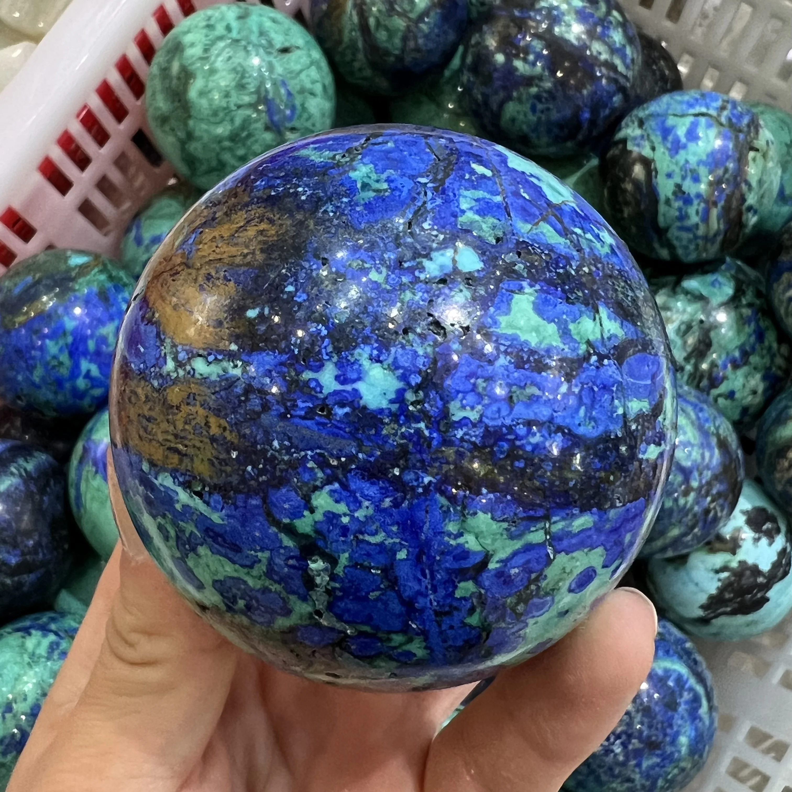 

50-60mm Natural Malachite Geode Crystal Ball Azurite Energy Healing Mineral Stone Ornament Specimen Collection