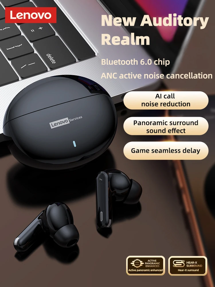 Lenovo LE253 Wireless Bluetooth 6.0 Headphones TWS HiFi Sound ANC Noise Reduction Earphones Gaming Sports Earbuds With Mic New