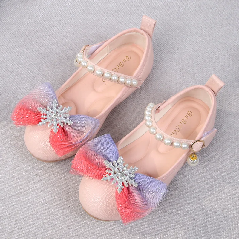 

Girl's Mary Janes Rhinestone Snow Four Season Kids Princess Leather Shoes Trendy Fashion Beading Children Party Dress Flat Shoes