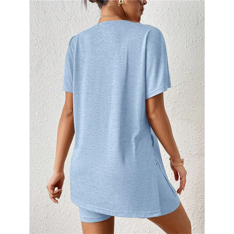 AOAO-Женские комплекты для отдыха из двух предметов с короткими рукавами, футболки большого размера и байкерские шорты