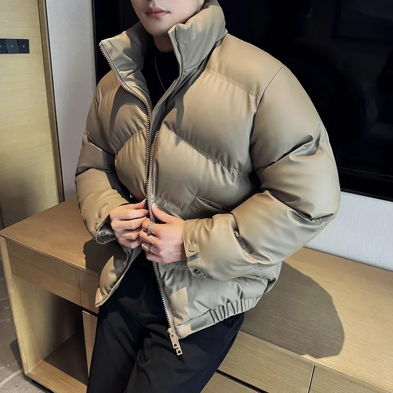 2023 Winter Solid Color Cotton Jacket Men\'s Thickened Warm Casual Parka Jackets Social Waterproof Coat Overcoat Mens Clothing