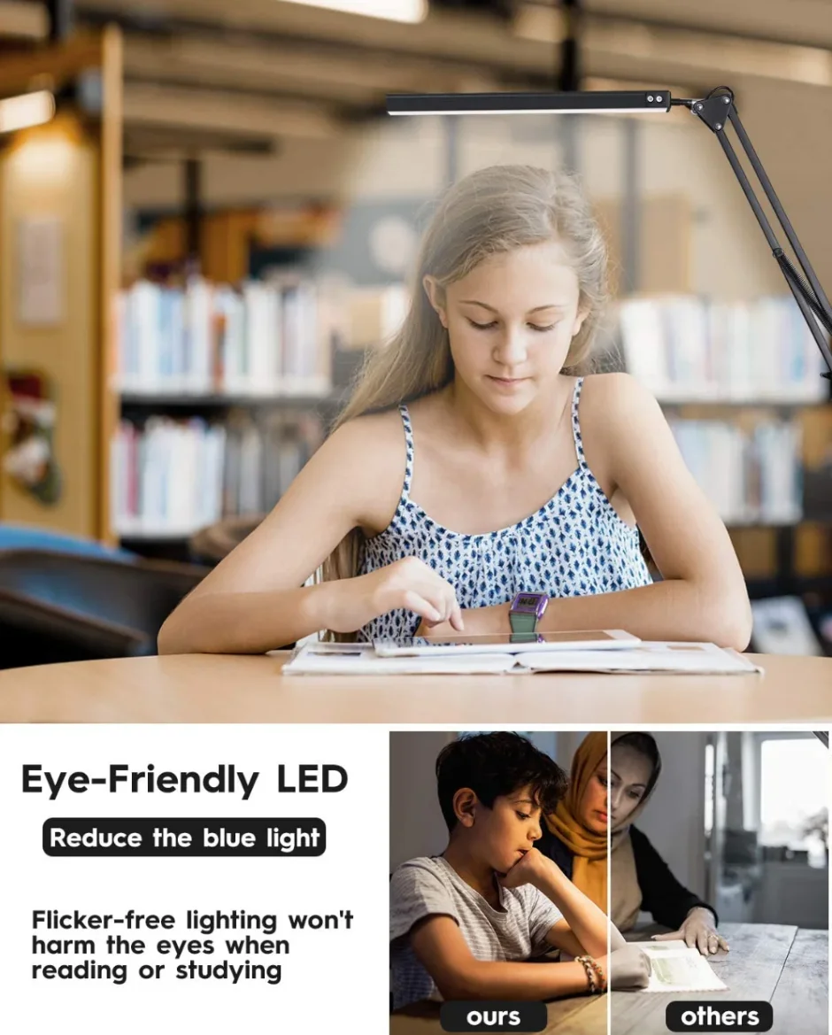 مكتب كهربائي LED مصباح قابل للطي كليب على ضوء المشبك الذراع الطويلة يعتم الجدول مصباح 3 اللون قابل للتعديل لغرفة المعيشة قراءة الكمبيوتر