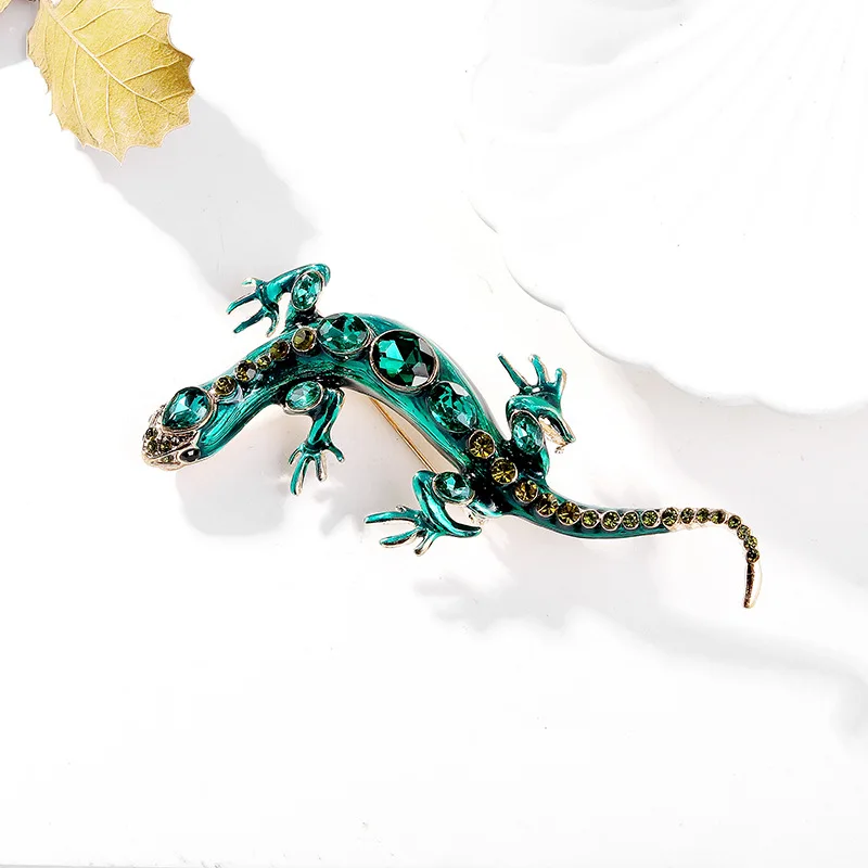 New Vintage Alloy Rhinestone Lizard Gecko Brooches For Women Men Clothing Suit Fashion Four Clawed Snake Brooch Pin Jewelry Gift