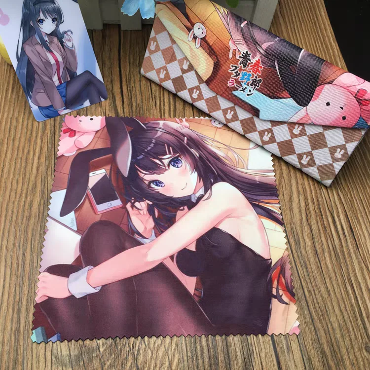 Japan Anime Rascal Does Not Dream of Bunny Girl Senpai Sakurajima Mai PU Plush Glasses Case Set With Cleaner Kids Gifts 16cm