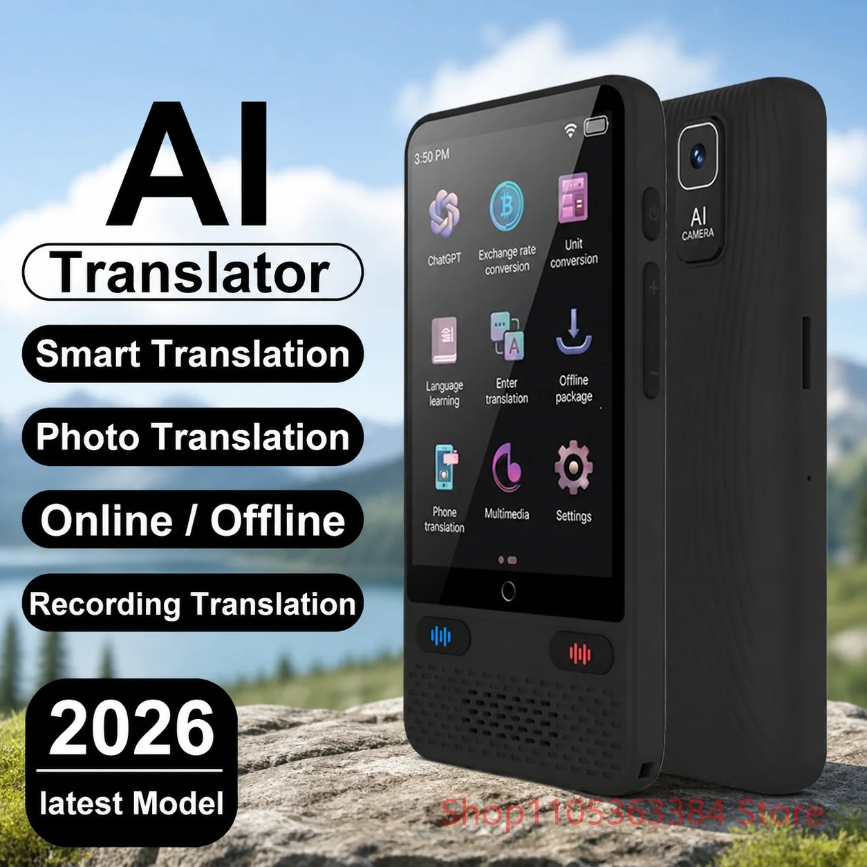 

Portable AI Translator Device 138 Languages Offline Voice Video Recording