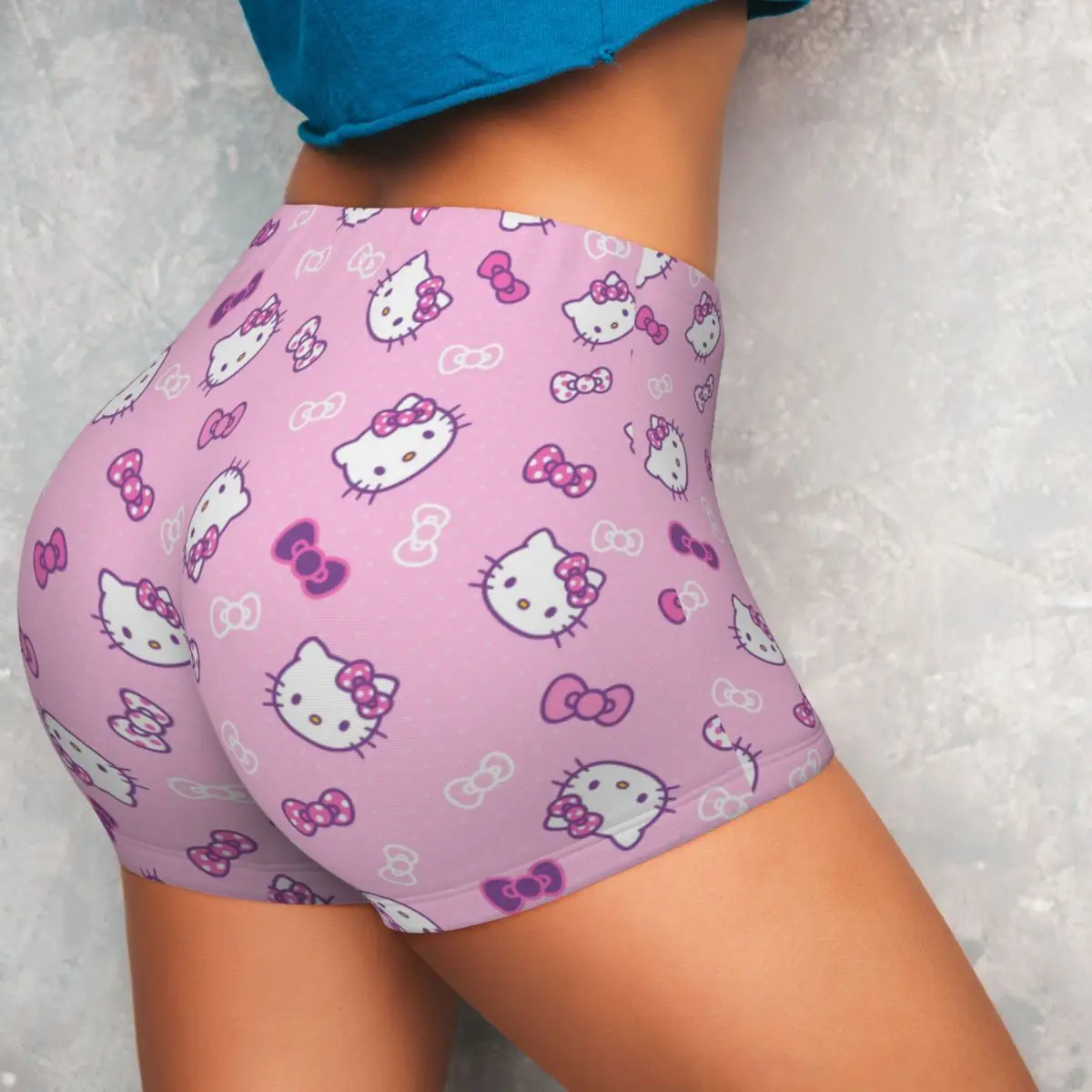 Sanrio Hello Kitty Workout Shorts for Women Scrunch Butt Lifting Elastic Gym Fitness Kitty White Booty Cycling Short Pants